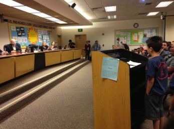 Aidan presents DGES ARC to the FUSD Board of Education.